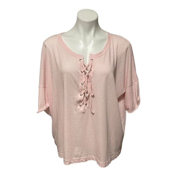 Wildfox Oversized Maxwell Pink Lace Up Half Sleeve Over1/2 sized Top NWT - Picture 2 of 8